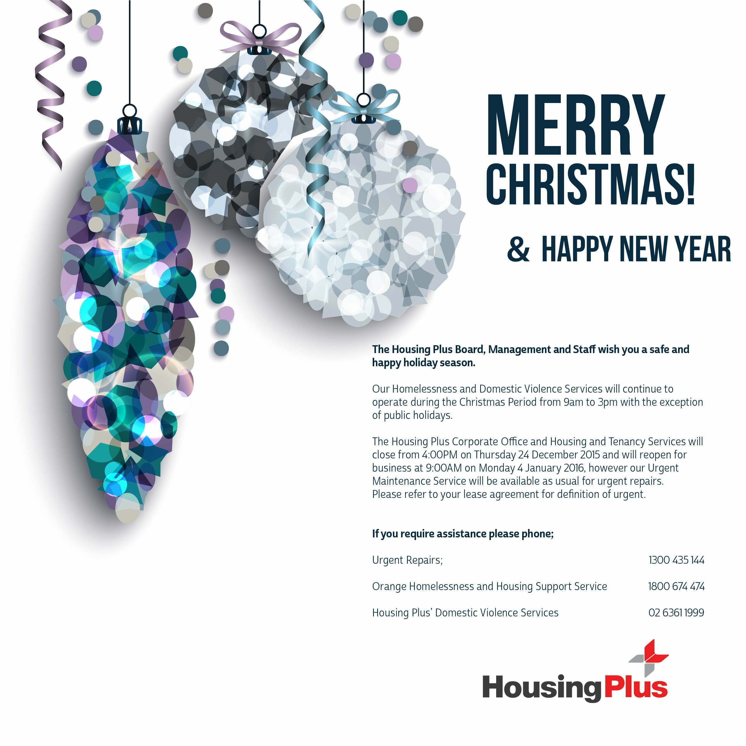 Housing Plus Christmas Message